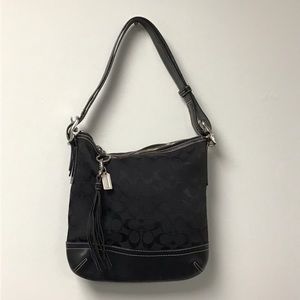 COACH Signature Shoulder Hand Bag Canvas Leather 9362 Black